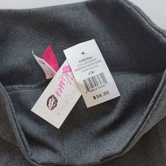 California Kisses juniors charcoal high waisted swim shorts pockets size S slim - Picture 4 of 6